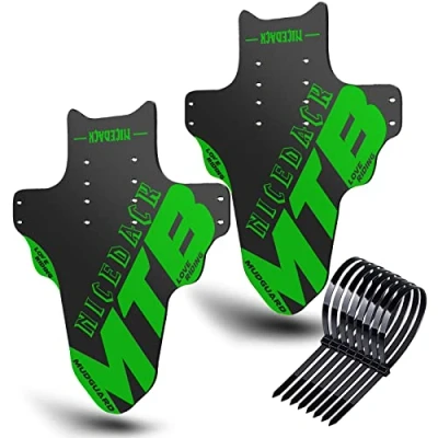 Image of NICEDACK Mudguards Mountain Bike, 2 Pieces Mudguard Fit 20 29 Inch MTB Front and Rear Compatible Bicycle Splash Guard (Green)