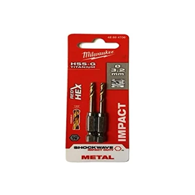 Image of Milwaukee Shockwave Metal Drill Bit HSS G Red Hex Titanium 1/4 Inch 3.2 x 66.5 mm Pack of 2