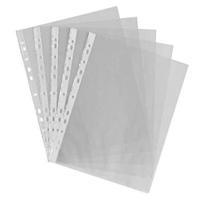 Image of 100 X A4 Clear Plastic Punch Punched Pockets FOLDERS Filing Wallets Sleeves