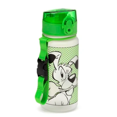 Image of Puckator Idefix (Dogmatix) Pop Asterix Top 350ml Shatterproof Children&#039;s Bottle Reusable Insulated Active Water Flask For Girls And Boys With A Carry Handle &amp; Straw School Nursery