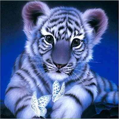 Image of Awesocrafts Cross Stitch Stamped Kits White Tiger Cub and Butterfly Easy Patterns Stitching Embroidery Needlework Kit Supplies (Tiger)