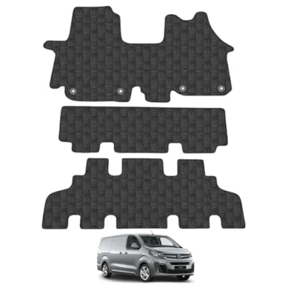 Image of Rubber Floor Mats for the Vauxhall Vivaro (2014 2018) [Only suitable factory Minibus model] Custom Van Accessory Tailored fit Heavy Duty, Waterproof &amp; Anti Slip Work with Clips