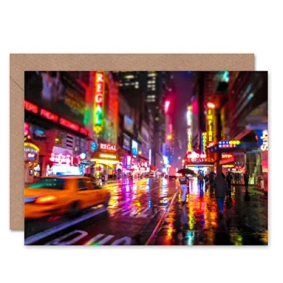 Image of Wee Blue Coo NEW YORK NEON CITY LIGHTS PHOTO BLANK GREETINGS BIRTHDAY CARD ART