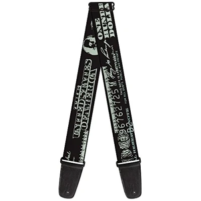 Image of Buckle Down GS W30168 &quot;Americana One Hundred Dollar Bill Elements Black/Gray&quot; Guitar Strap