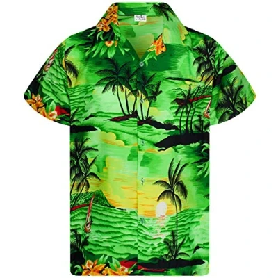 Image of King Kameha Men JK Surf Ugly Shirt Regular Button Down Short Sleeve Hawaii Shirt, Surf, Green, L
