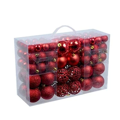 Image of JMAHM 100 Pcs Christmas Balls Baubles Ornaments Tree Decorative Xmas Party Hanging Ball Shatterproof Bauble Pack (Red)