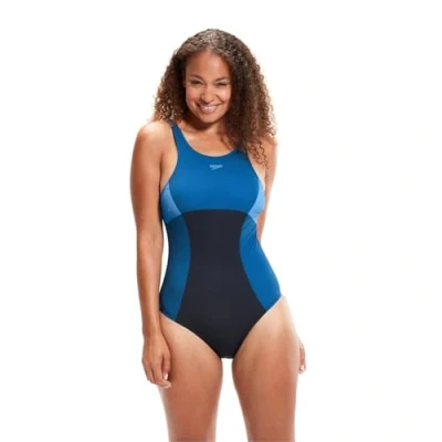 Image of Speedo Womens Shape Enlace One Piece Swimsuit Black/White/Blue 38