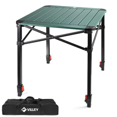 Image of VILLEY Camping Table Folding, Lightweight Roll Up Aluminum Camp with Carry Bag, Adjustable Height Portable Outdoor for Picnic, Beach, Hiking, Fishing, Cooking, Medium