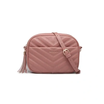 Image of Miss Lulu Women Cross Body Bag Shoulder Satchel Handbags Messenger Bag, Synthetic Leather,V Shaped Knitting Texture,Tassel Decoration, Classic, With Removable and Adjustable Strap Pink