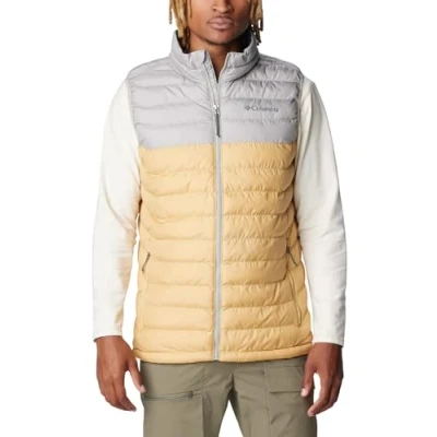 Image of Columbia Men&#039;s Powder Lite Vest, Puffer Vest Body Warmer, Light Camel/Flint Grey, Size S