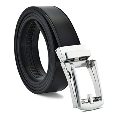 Image of ausuky Premium Grain Leather Comfort Click Adjustable Fit Ratchet Jeans Pants Belt Automatic Buckle No Holes (black,110cm)