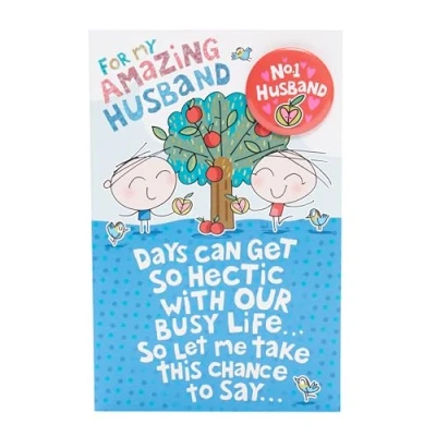 Image of UK Greetings Birthday Card for Husband Sweet Design with Badge