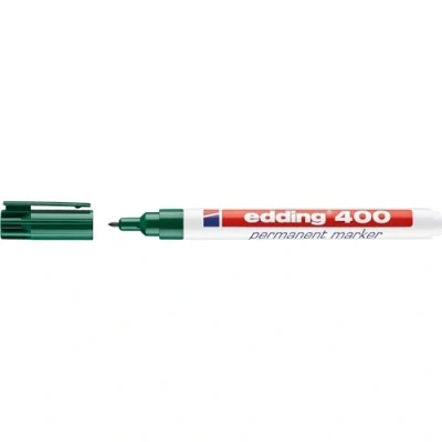 Image of edding 400 permanent marker green 10 pens fine round tip 1 mm waterproof, quick drying, smear proof for cardboard, plastic, wood, metal, glass and fabric