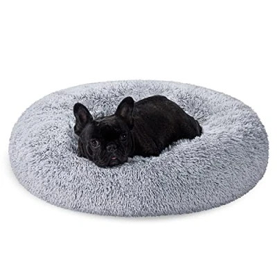 Image of Feandrea Dog Bed, Donut Cat Fluffy Calming Pet Bed with Removable, Washable Cover, Soft Long Plush, 70 cm, Grey