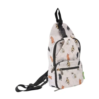 Image of ECO CHIC Lightweight Foldable Crossbody Bag Recycled Plastic Shoulder Backpack Folds Into Pouch for Storage (Beloved Cats Beige)