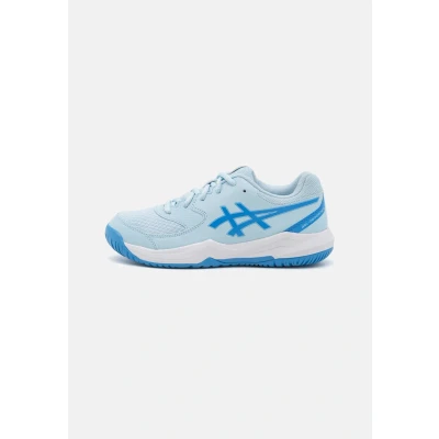 Image of Asics Geldedicate 8 Unisex Multicourt tennis shoes for kids, Size: 5.5, Light blue/blue coast Imitation leather/ textile