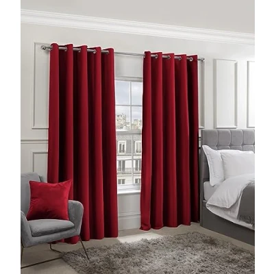 Image of Emma Barclay Cali Eyelet Woven Thermal Blackout Curtains in Red Width 46 x Drop 72&quot; (116 183cm)
