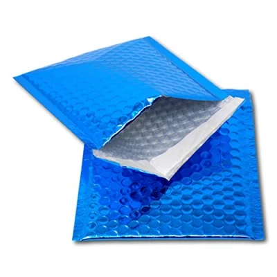 Image of EPOSGEAR 50 Blue Shiny Metallic Foil Bubble Padded Bag Mailing Envelopes Perfect for Marketing, Promotions or and Alternative to Gift wrap (CD 165mm x 165mm)