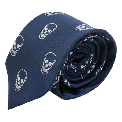 Image of King &amp; Priory Navy Blue Embroidered Skull Tie