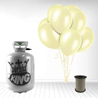 Image of Disposable Helium Gas Cylinder with 30 Balloons and Curling Ribbon included (Ivory, Single)