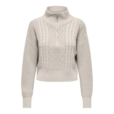 Image of ONLY Women&#039;s Onldoritta Ls Cable Zip High Neck KNT Knitted Jumper, Pumice Stone, L