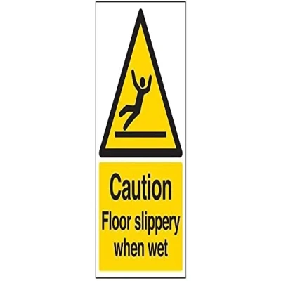 Image of V Safety,Black/Yellow,63044AU S Caution Floor Slippery When Wet Sign Portrait 200mm x 300mm Self Adhesive Vinyl