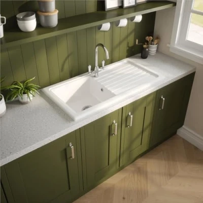 Image of Reginox RL304 CW II White 1.0 Bowl Inset Reversible Ceramic Kitchen Sink