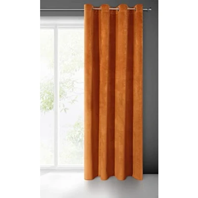Image of Eurofirany VILLA Soft Plain Opaque Velvet Curtain with Eyelets 1 Unit, Fluffy Panel Drape Classic Glamour Elegant Living Room, Bedroom, 290 g/m2, W55 x L98, Rust Brown