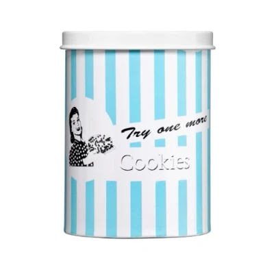 Image of Premier Housewares 507914 Candy Stripe Cookie Canister Blue H18 x W15 D15cm
