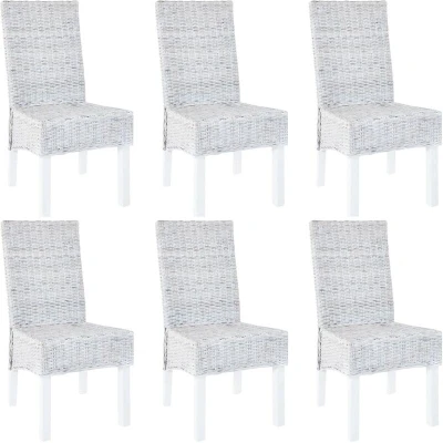 Image of vidaXL Dining Chairs 6 pcs Light Brown Kubu Rattan and Mango Wood