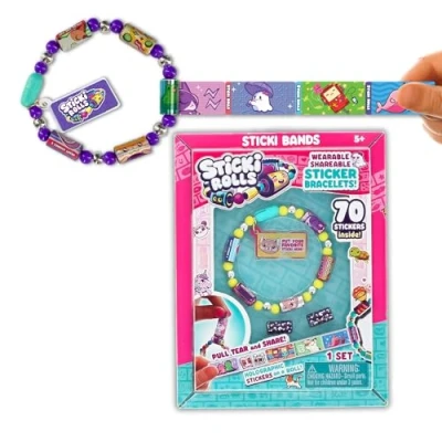 Image of Sky Castle Sticki Rolls Bands, Wearable &amp; Shareable Sticker Bracelet, 70 Mini Stickers, Assorted Colours and Styles, Packaging May Vary