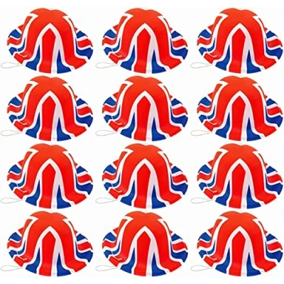 Image of Quickdraw 48 x Mini Union Jack Bowler Hats Plastic Fancy Dress D Day Anniversary Bulk Pack Party Supplies