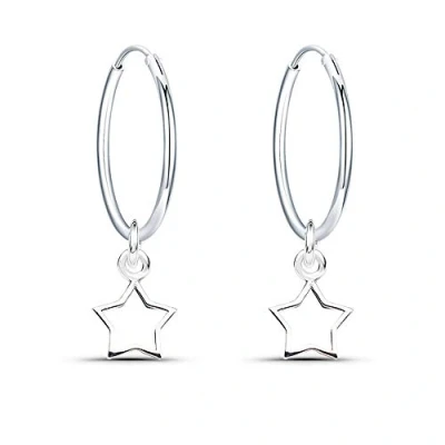 Image of 925 Sterling Silver Earrings Dangle Drop Star Hoop Diameter 16mm Sleeper Hoops for Women Girls