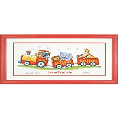 Image of Vervaco Birth Record Animal Train Counted Cross Stitch Kit, Multi Colour