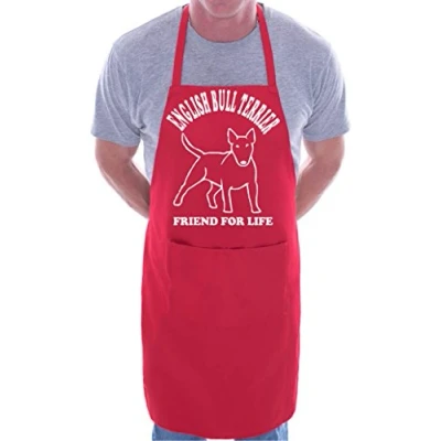 Image of Print4U English Bull Terrier Dog BBQ Cooking Funny Novelty Apron Red