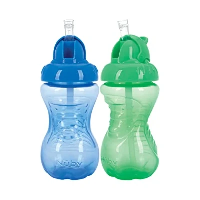 Image of Nuby 2 Pack No Spill Flip It Cups, 10 Ounce, Blue/Green