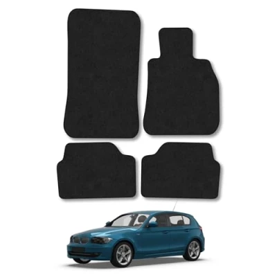 Image of Car Mats Compatible with BMW 1 Series (2004 2011) [E87] Tailored Fit Black Carpet Floor Set Accessory Custom 4 Pieces Anti Slip Backing &amp; Binding Trim Edge