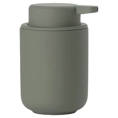 Image of Zone Denmark Ume Soap Dispenser for Liquid Soap, Stoneware/Ceramic with Soft Touch Coating, Scandinavian Design, 250 ml, Height 12.8 cm, Olive Green