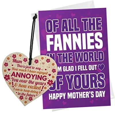 Image of RED OCEAN Mothers Day Card And Funny Wooden Heart Gift For Mum Mother&#039;s Gifts From Son Daughter