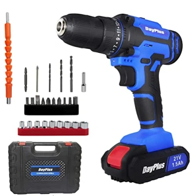 Image of Yiyai Powerful Cordless Drill Set &amp; Screwdriver w/Battery, 21V 45N.m Impact Power Tool, Fast Charger, 25 + 1 Torque Setting w Quick Release Chuck, 2 Speed with 26pcs Accessories