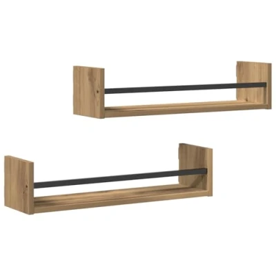 Image of vidaXL Wall Shelf Solid Oak Wood Design, Rectangular Stained Display Shelves 60 x 16 14 cm for Living Room/Kitchen
