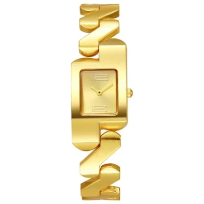 Image of JewelryWe Men Square Quartz Watch: Ladies Gold Rectangle Analog Geometric Strap Sunray Dial Casual Elegant Wrist Watch