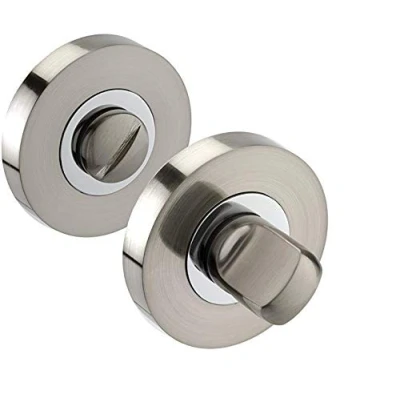 Image of Duo Chrome and Satin Nickel Turn &amp; Release Set for Bathroom Lock Toilet Door Thumb Twist Golden Grace