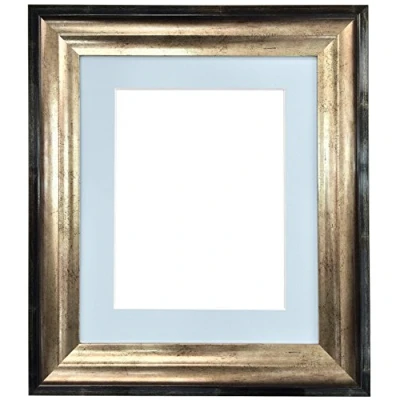 Image of FRAMES BY POST Firenza Antique Distressed Black and Gold Picture Photo Frame Plastic Glass with Blue Mount 36&quot;x24&quot; Size 30&quot;x20&quot;