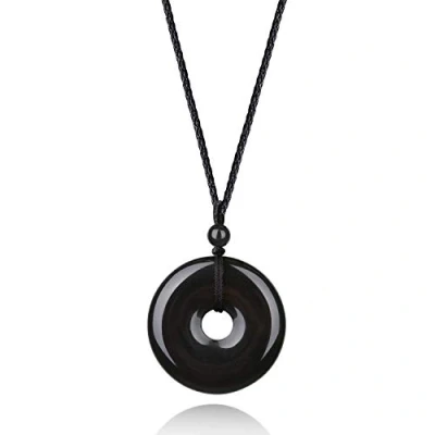 Image of COAI Men&#039;s Women&#039;s Stone Necklace Donut Necklace, Black Obsidian for Men Women