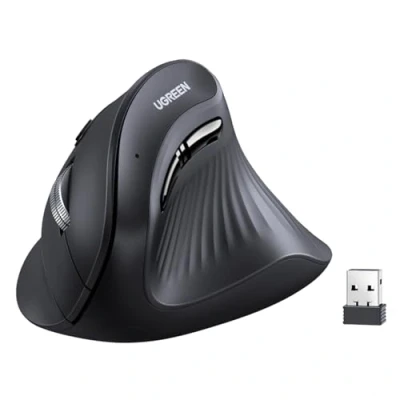 Image of UGREEN Ergonomic Vertical Mouse, 2.4GHz Wireless or Bluetooth, 1000/1600/2000/4000DPI, 5 Buttons, Connects Up to 3 Mac/PC Computers, 75 Angle, Windows, MacOS, Linux, Chrome OS, Android