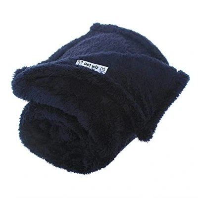 Image of Soft Fluffy Fleece Blanket for Cats &amp; Dogs Warm Pet Throw Machine Washable Bed and Travel Protects Furniture Navy, Large 100 x 120cm
