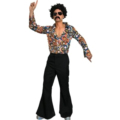 Image of sowest 60s 70s Flared Trousers Mens Disco Groovy Fancy Dress Saturday Night Fever Black