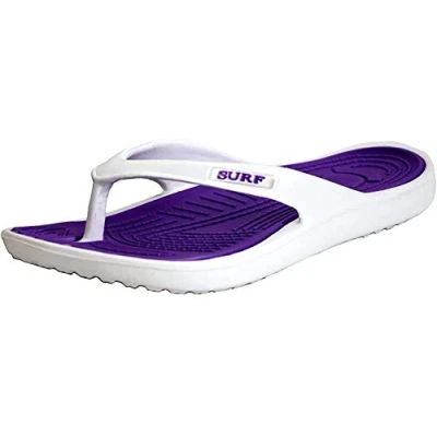Image of Surf Womens Unisex Flip Flops Rubber Sandal Beach Shoe Shower Mules UK 3 8 (UK 4, White/Purple)