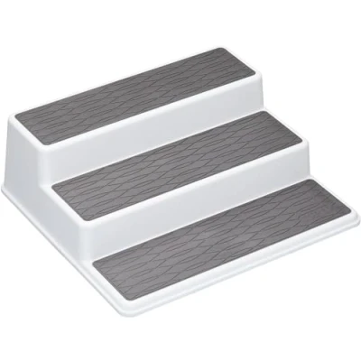 Image of Copco Basics 3 Tier Spice Rack for Inside Cupboard, Non Slip Kitchen Shelf Organiser, 26 x 23 8.5cm, White/Grey